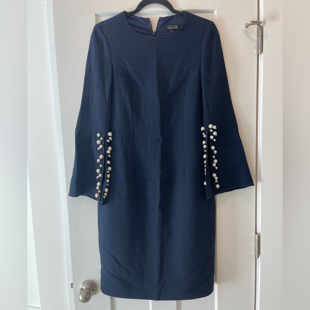 Teri Jon by Rickie Freeman: Elegant Navy Dress with Pearl Accents